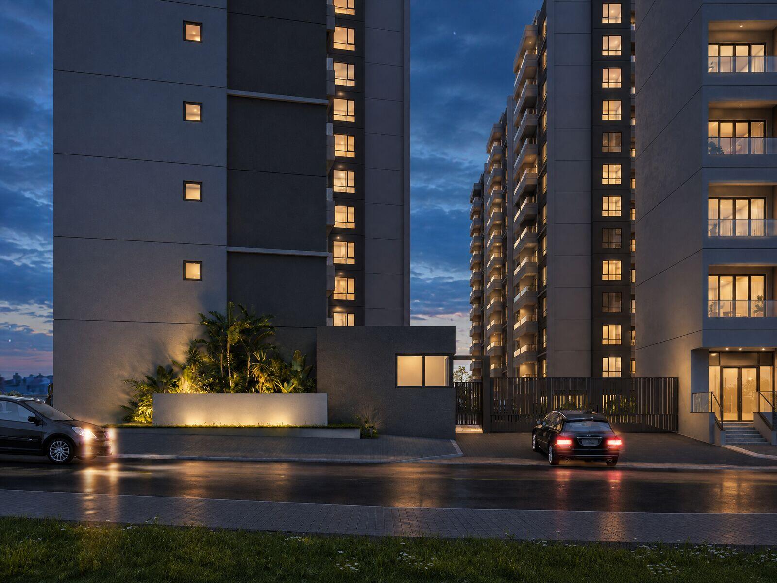 Virgo Residences entrance at night